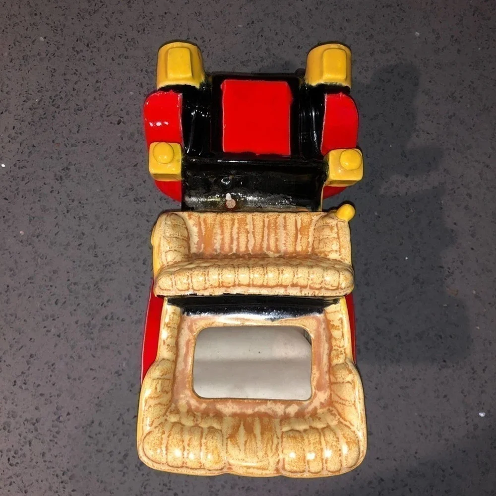 Vintage Ceramic Car Planter Antique Auto Red Yellow Retro Kitsch Succulent Pot